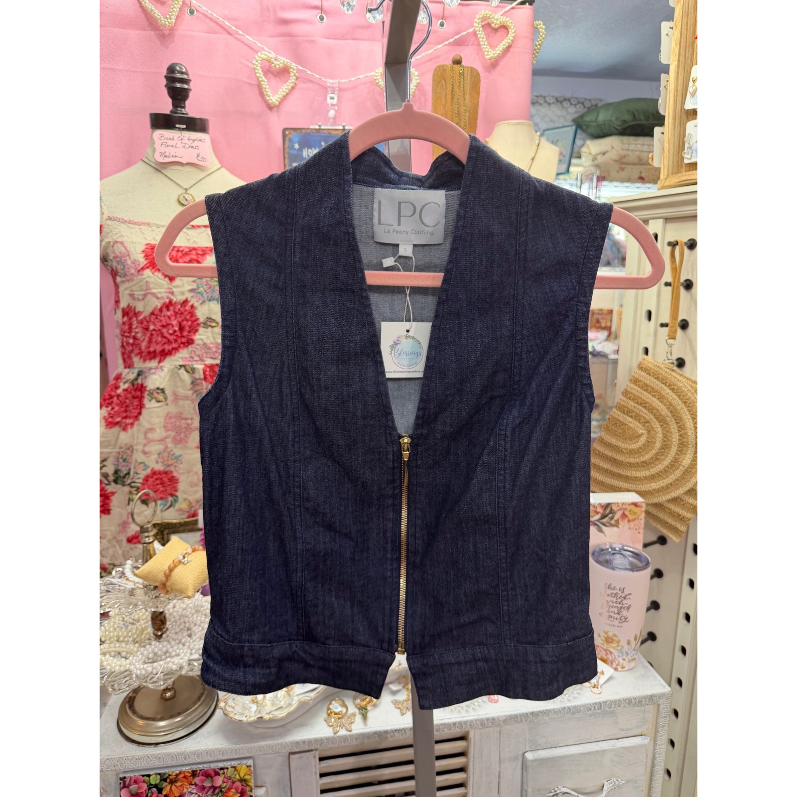 La Peony Clothing Brandee Italian Denim Vest Navy Size Small Quiet Luxury